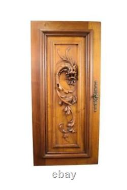 Antique French Victorian Hand Carved Wood Wall Door Panel with Griffin Chimera