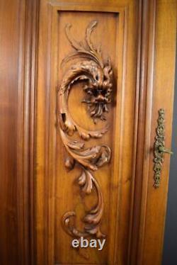 Antique French Victorian Hand Carved Wood Wall Door Panel with Griffin Chimera