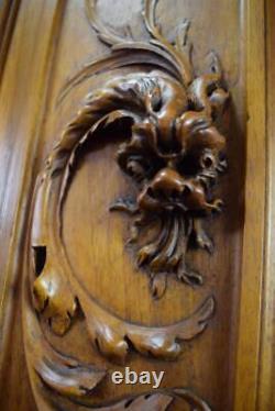 Antique French Victorian Hand Carved Wood Wall Door Panel with Griffin Chimera