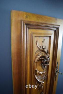 Antique French Victorian Hand Carved Wood Wall Door Panel with Griffin Chimera