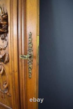 Antique French Victorian Hand Carved Wood Wall Door Panel with Griffin Chimera