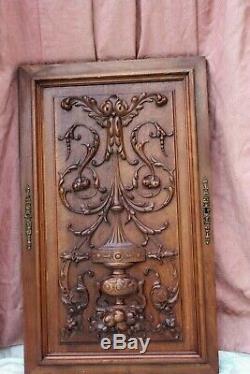 Antique French Vintage Carved cupboard door panel, from vintage sideboard