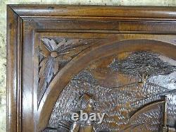 Antique French Wall Panel Hand Carved Chesnut Wood Salvage -Scene Breton Peasant