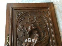 Antique French Wood panel door carved chimera griffin gargoyle mythology Buffet
