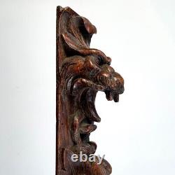 Antique French Wooden Ornament, Full Relief, Lion's Head and Fruits, Hand Carved