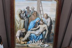 Antique French wood carved panel crucifx PARIS itho Biblical religious jesus