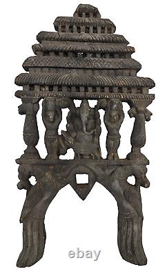 Antique Ganesh Kavadi Panel Wood Carved Temple Hang Lord India Bird Hindu Rare