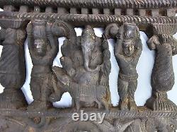 Antique Ganesh Kavadi Panel Wood Carved Temple Hang Lord India Bird Hindu Rare