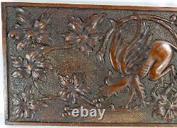 Antique German Gothic Revival Carved Walnut Wood Panel Creature Floral Scroll