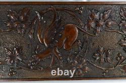 Antique German Gothic Revival Carved Walnut Wood Panel Creature Floral Scroll