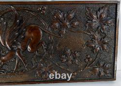 Antique German Gothic Revival Carved Walnut Wood Panel Creature Floral Scroll