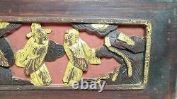 Antique Gilded Chinese Wall Panel Relief Wood Carving 15.25x5.75