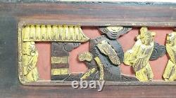 Antique Gilded Chinese Wall Panel Relief Wood Carving 15.25x5.75