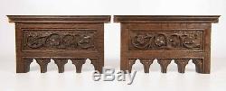 Antique Gothic Revival Pair of Panels Hand Made Sculptured Oak Carved Salvage