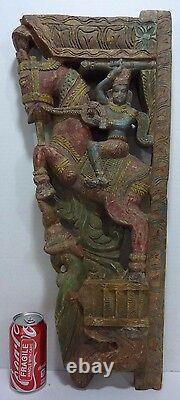 Antique Hand Carved Asian Wood Art Panel figural Dragon Bird Horse Rider ornate