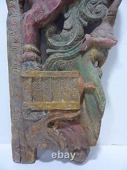 Antique Hand Carved Asian Wood Art Panel figural Dragon Bird Horse Rider ornate