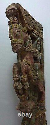 Antique Hand Carved Asian Wood Art Panel figural Dragon Bird Horse Rider ornate