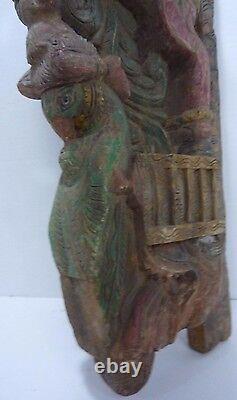 Antique Hand Carved Asian Wood Art Panel figural Dragon Bird Horse Rider ornate