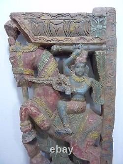 Antique Hand Carved Asian Wood Art Panel figural Dragon Bird Horse Rider ornate