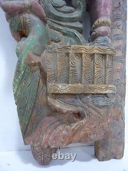 Antique Hand Carved Asian Wood Art Panel figural Dragon Bird Horse Rider ornate