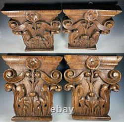 Antique Hand Carved Heavy Oak Pillar Tops, French Cabinetry, Paneling, Shelf