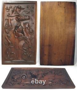 Antique Hand Carved LG Walnut Wood Panel, Figural Woman's Bust, Italian, French