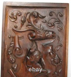 Antique Hand Carved LG Walnut Wood Panel, Figural Woman's Bust, Italian, French