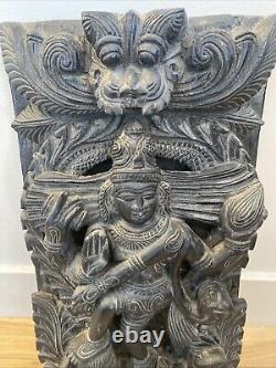 Antique Hand Carved Wood Panel Indian Art Wall Hanging