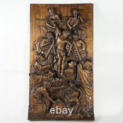 Antique Hand Carved Wood Relief Panel Descent Christ from the Cross Altar Piece