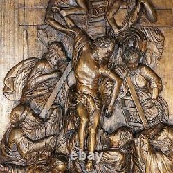 Antique Hand Carved Wood Relief Panel Descent Christ from the Cross Altar Piece