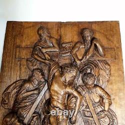 Antique Hand Carved Wood Relief Panel Descent Christ from the Cross Altar Piece