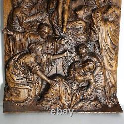 Antique Hand Carved Wood Relief Panel Descent Christ from the Cross Altar Piece