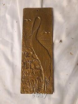 Antique Hand Carved Wood Wall Hanging Panel with Egret and shore birds Painted