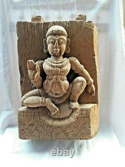 Antique Hand Carved Wooden Hindu God Temple Chariot Sculpture Statue Panel c2