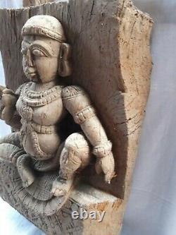 Antique Hand Carved Wooden Hindu God Temple Chariot Sculpture Statue Panel c2