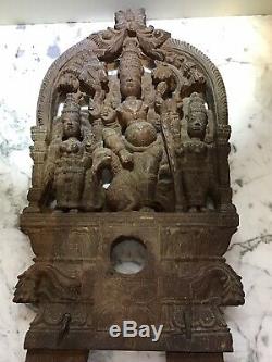 Antique Hand Crafted Indian Wooden Panel Indian Wood Carving Deities