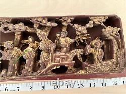 Antique Hand Relief Carved Gilt Wood Wall Plaque Panel Chinese Tradition