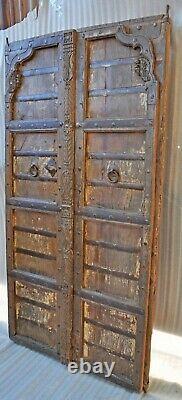 Antique Hard Teak Wood Big Size Door Panel Pair Original Old Hand Carved 3x6 ft