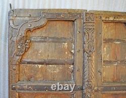 Antique Hard Teak Wood Big Size Door Panel Pair Original Old Hand Carved 3x6 ft