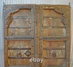 Antique Hard Teak Wood Big Size Door Panel Pair Original Old Hand Carved 3x6 ft