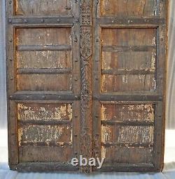 Antique Hard Teak Wood Big Size Door Panel Pair Original Old Hand Carved 3x6 ft