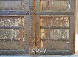 Antique Hard Teak Wood Big Size Door Panel Pair Original Old Hand Carved 3x6 ft