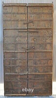 Antique Hard Teak Wood Big Size Door Panel Pair Original Old Hand Carved 3x6 ft