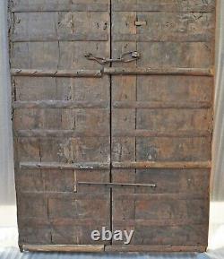 Antique Hard Teak Wood Big Size Door Panel Pair Original Old Hand Carved 3x6 ft