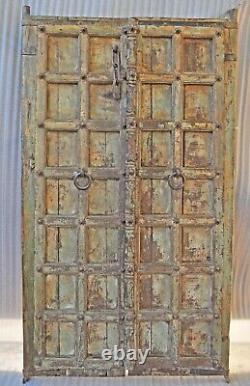 Antique Hard Teak Wood Big Size Door Panel Pair Original Old Hand Carved Painted