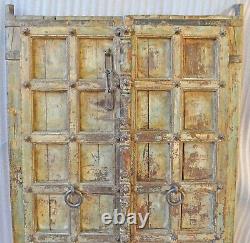 Antique Hard Teak Wood Big Size Door Panel Pair Original Old Hand Carved Painted