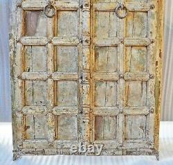 Antique Hard Teak Wood Big Size Door Panel Pair Original Old Hand Carved Painted