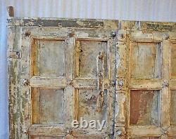 Antique Hard Teak Wood Big Size Door Panel Pair Original Old Hand Carved Painted