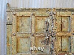 Antique Hard Teak Wood Big Size Door Panel Pair Original Old Hand Carved Painted