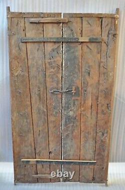 Antique Hard Teak Wood Big Size Door Panel Pair Original Old Hand Carved Painted